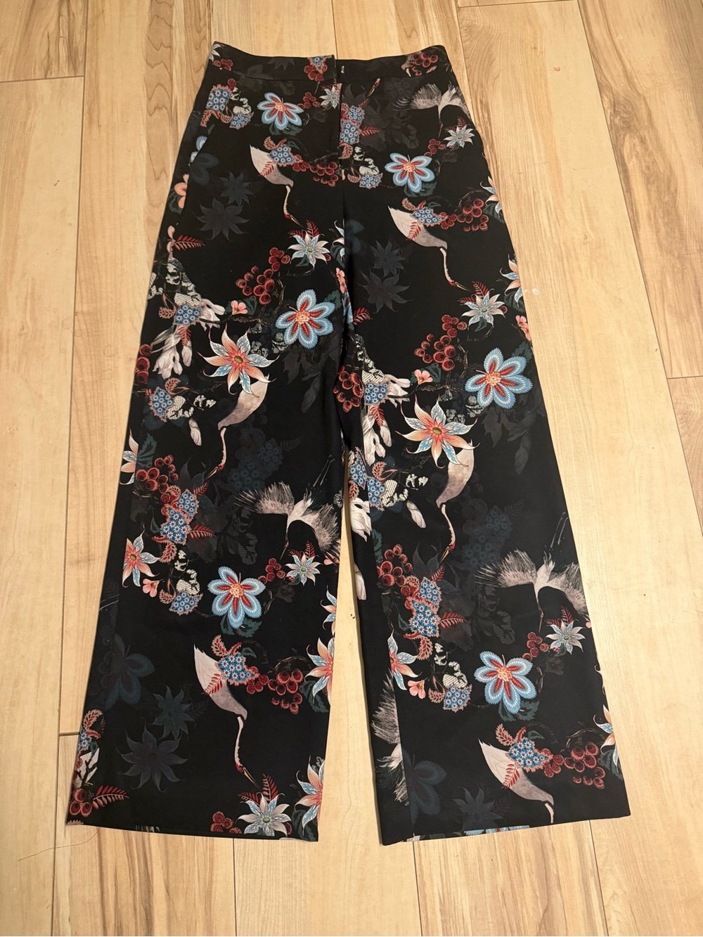 Wide-Leg Floral Print Pants - Black Multi